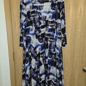 Simply Vera Vera Wang Long Sleeve Dress - Blue, Black, and White